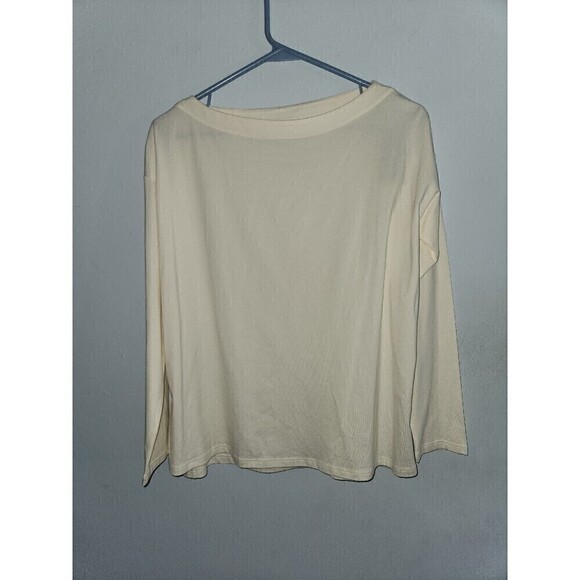 J JILL Cream Luxe Supima Boat Neck Long Sleeve Tee Shirt Sz Small Petite New - Picture 1 of 6